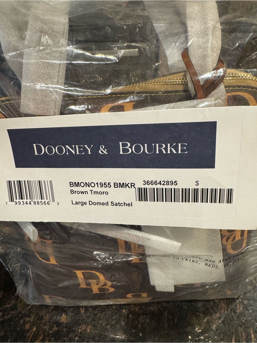 Dooney & Bourke Brown Monogram Domed Satchel With Tan Trim
